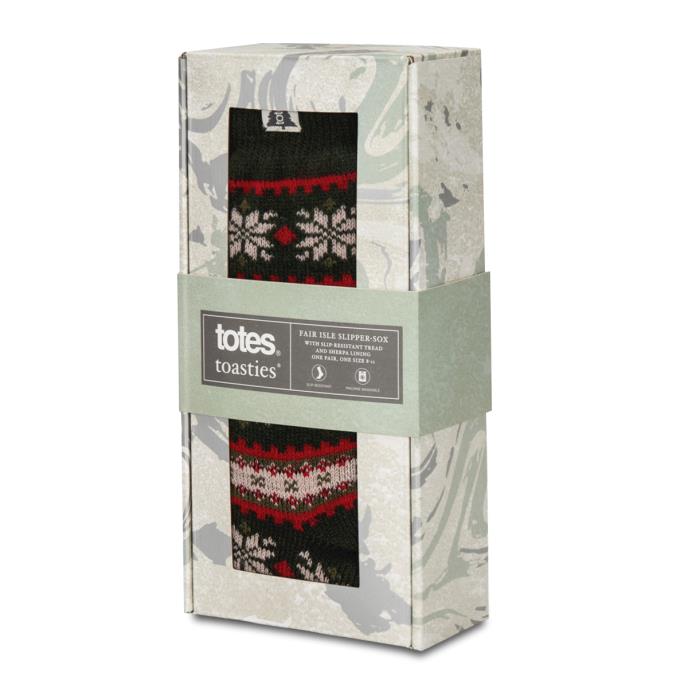 totes toasties® Mens Sherpa Lined Fair Isle Slipper Socks Red Fair isle Extra Image 1